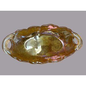 Indiana Carnival Glass Iridescent Daisy Sunflower Oval Candy Dish Contemporary